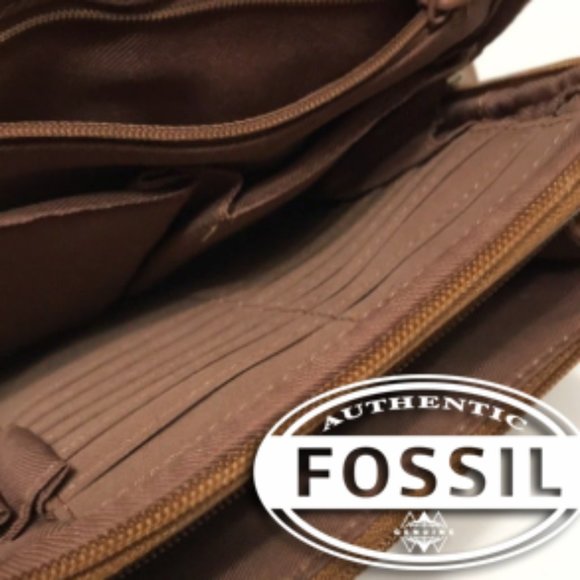 Fossil Bags Fossil Brown Leather Crossbody Zip Organizer Wallet